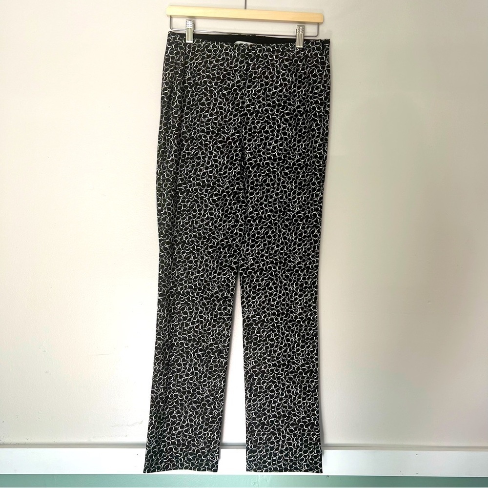 White House black market slim fit pants black white geometry print size 6R